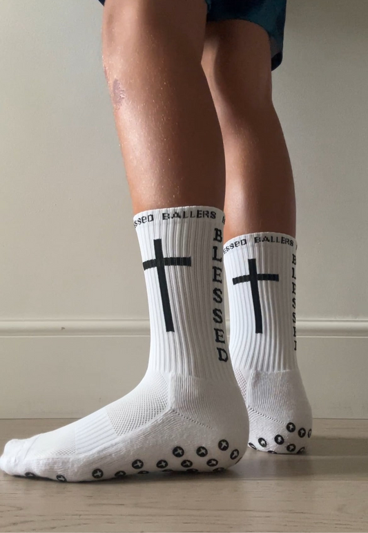 White Blessed Ballers Grip Socks